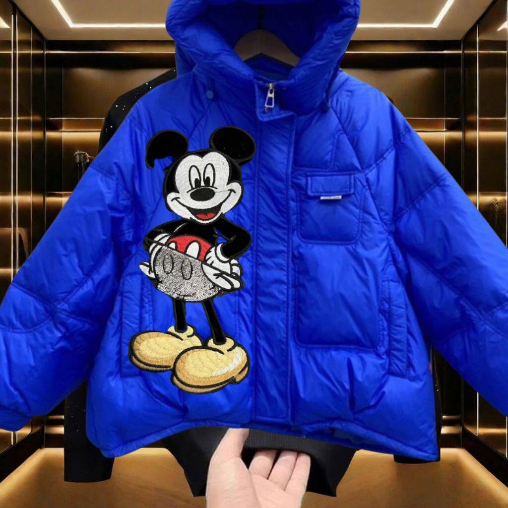 冬季2024刺绣卡通羽绒棉服绿色新款加厚上衣ins时尚外套保暖