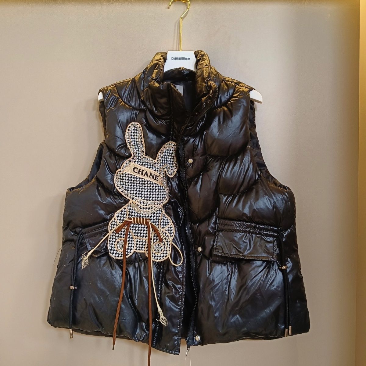 秋冬新款女外羽绒棉马甲外穿亮面秋冬2025立领短款兔子坎肩马甲