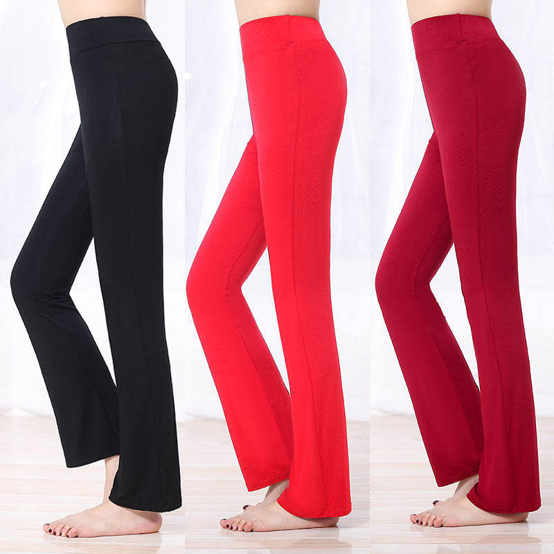 莫代尔舞蹈裤女直筒跳舞服装黑色拉丁练功长裤子微喇瑜伽运动裤