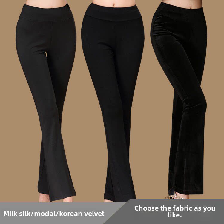 刘梅加厚广场舞裤女式紧身裤运动舞裤微喇叭黑色莫式服装