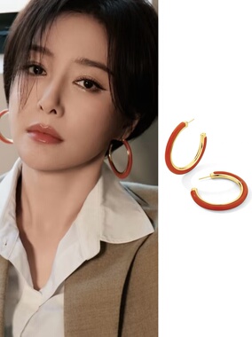 秦岚同款红色滴釉耳环女小众设计感高级轻奢气质2025新款耳圈耳饰
