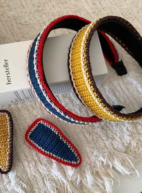 高级感重工针织发箍撞色毛线编织BB夹压发头箍发卡气质侧边刘海夹