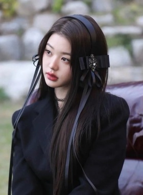 张元英同款发箍黑色丝带蝴蝶结飘带头箍发夹发饰名媛发卡小香风