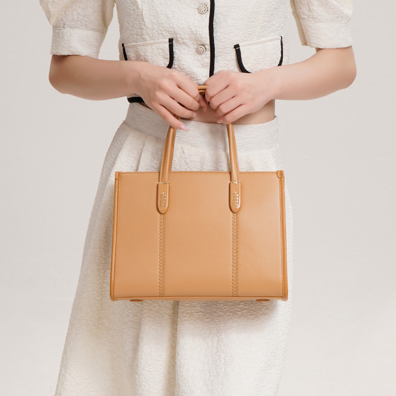 新款时尚质感百搭简约个性麦穗设计手提方包日常通勤轻便斜挎包