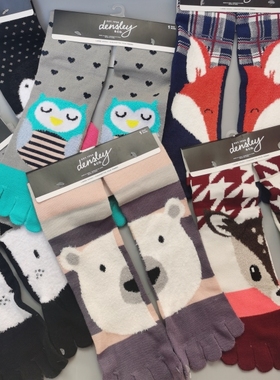 25包邮外贸单成人卡通五指袜AB袜直筒无跟中筒分趾秋冬季可爱袜子