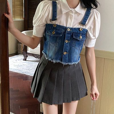 实拍实价~牛仔小吊带女外穿辣妹炸街设计感小众别致心机上衣短款