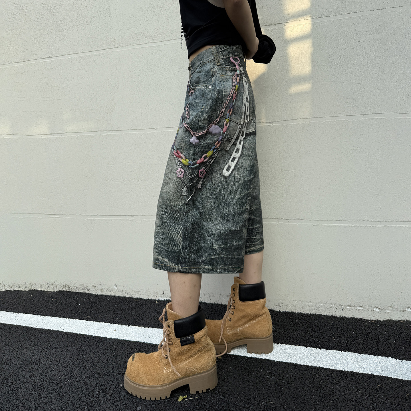 梁拌泡菜美式复古3D数码印花牛仔短裤男女宽松七分裤街头风百搭裤,女装/女士精品,牛仔裤,淘宝优惠券,粉丝福利购,淘宝优惠卷