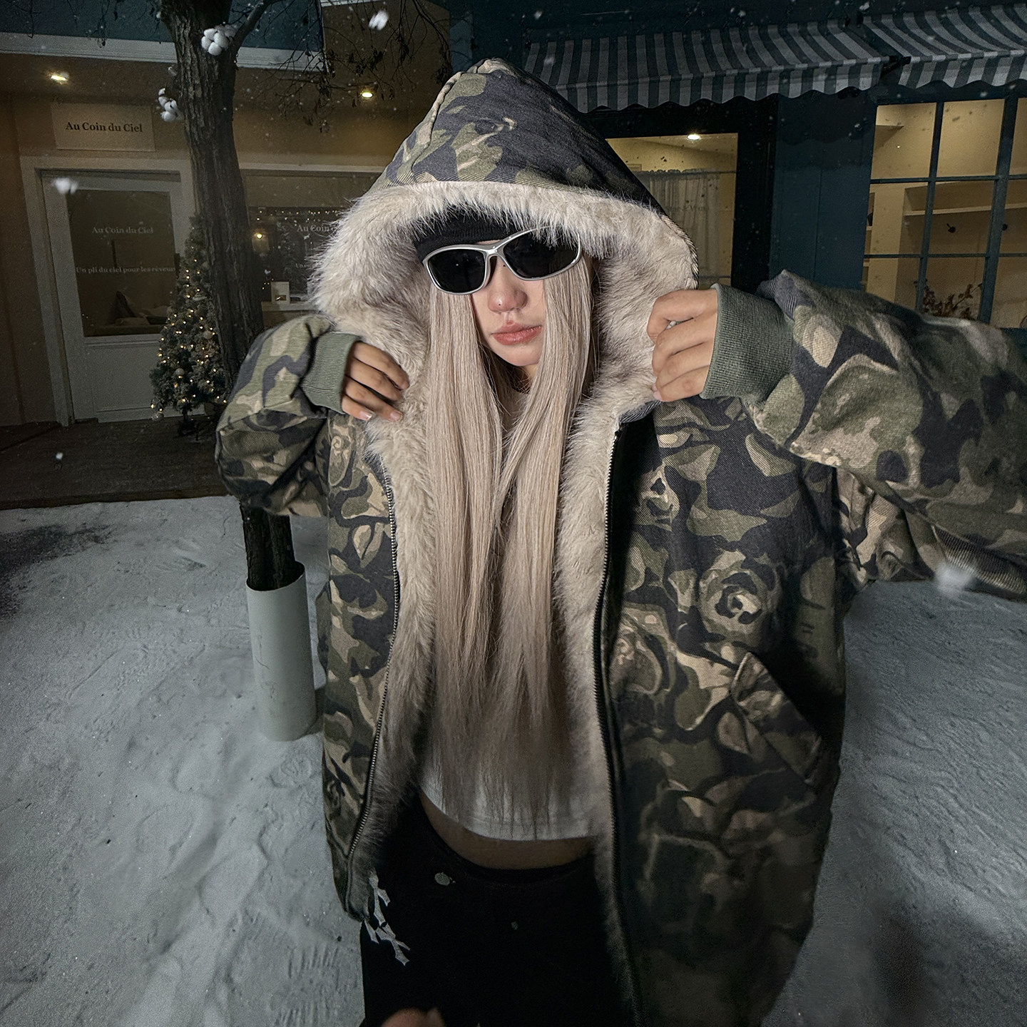 梁拌泡菜LBPC美式复古加绒毛领迷彩外套冬季保暖街头连帽上衣,女装/女士精品,短外套,淘宝优惠券,粉丝福利购,淘宝优惠卷