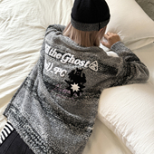 梁拌泡菜美式 上衣 复古幽灵刺绣渐变毛衣男女秋冬休闲宽松情侣装