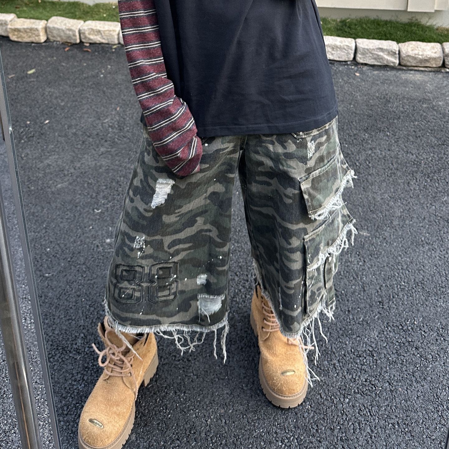 梁拌泡菜美式复古工装风迷彩破洞毛边七分牛仔裤男女街头痞帅短裤,女装/女士精品,牛仔裤,淘宝优惠券,粉丝福利购,淘宝优惠卷