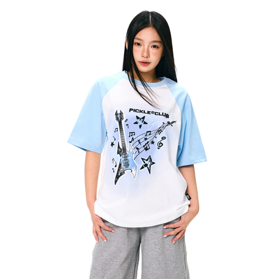 【石凯同款】梁拌泡菜插肩短袖T恤小众吉他幽灵印花插肩袖上衣女