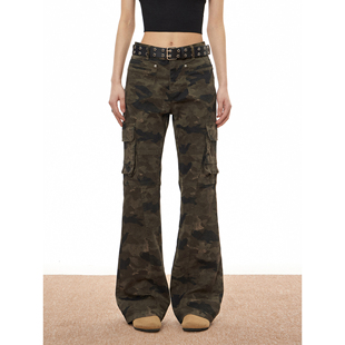 梁拌泡菜 美式复古多口袋工装迷彩裤男潮牌微喇vibe显瘦长裤子女