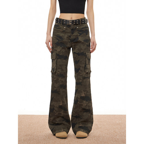 梁拌泡菜 美式复古多口袋工装迷彩裤男潮牌微喇vibe显瘦长裤子女