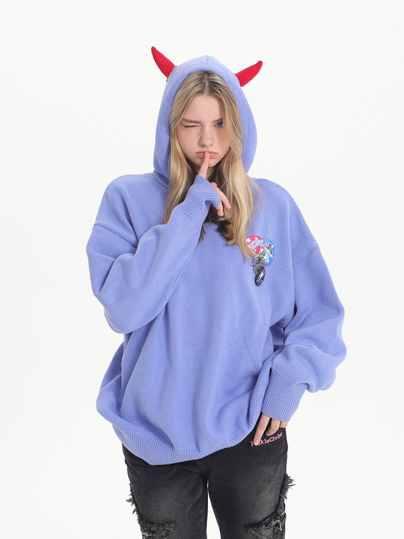 梁拌泡菜 PC 恶魔角连帽毛衣女2023新款宽松百搭显瘦上衣外套国潮,女装/女士精品,卫衣/绒衫,淘宝优惠券,粉丝福利购,淘宝优惠卷