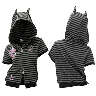 梁拌泡菜#末日贝斯乐#恶魔角短袖条纹亚文化朋克修身美式正肩连帽