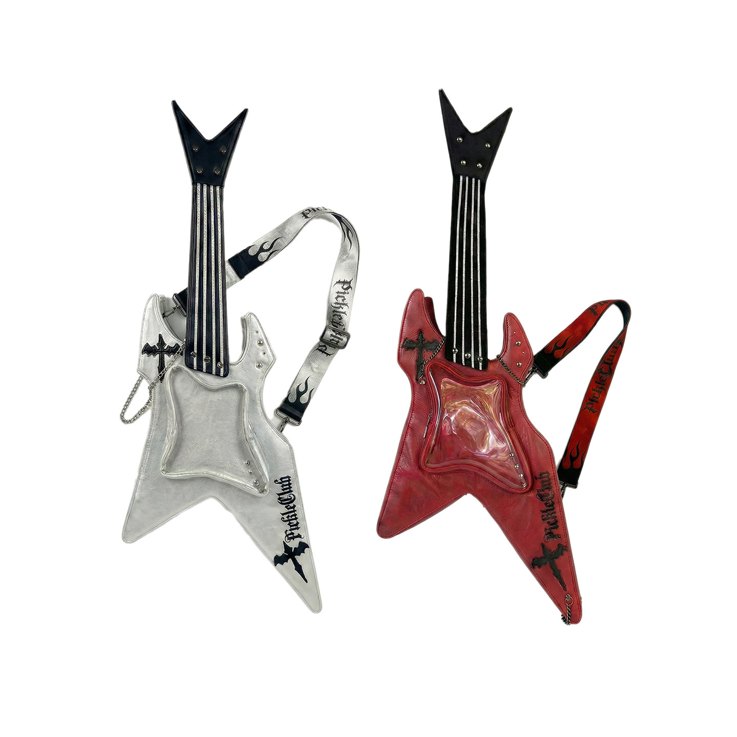 梁拌泡菜#暗黑十字#红色电吉他痛包街头风个性单肩斜挎包男女