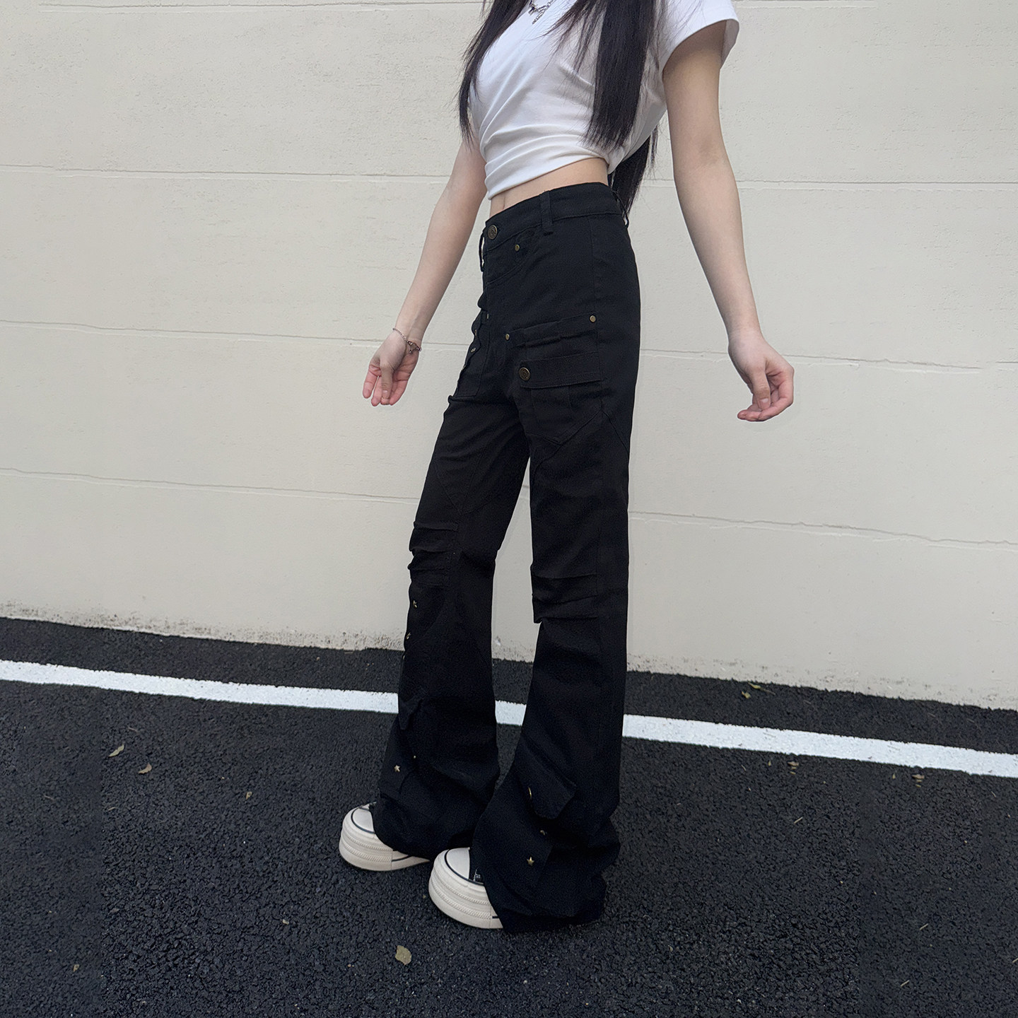 梁拌泡菜美式复古星星撞钉微喇裤男女修身显瘦牛仔休闲百搭裤长裤,女装/女士精品,牛仔裤,淘宝优惠券,粉丝福利购,淘宝优惠卷