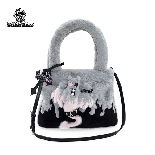 梁拌泡菜PC恶魔幽灵火焰毛绒绒可爱手提拎包托特包小众设计可拆卸