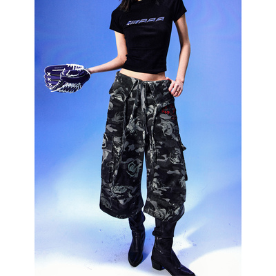 幽灵玫瑰嘻哈迷彩七分裤男女潮