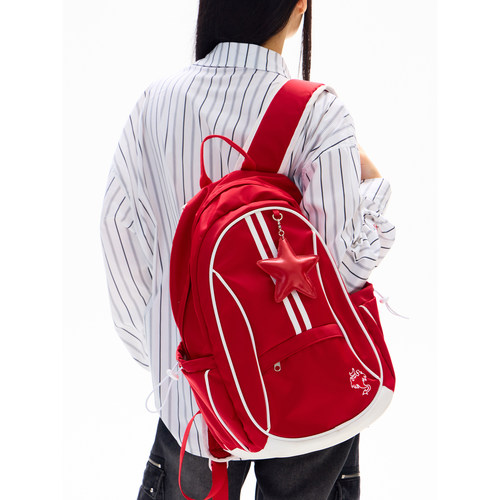 梁拌泡菜美式复古双肩包男女休闲百搭书包大学生高中生大容量包潮