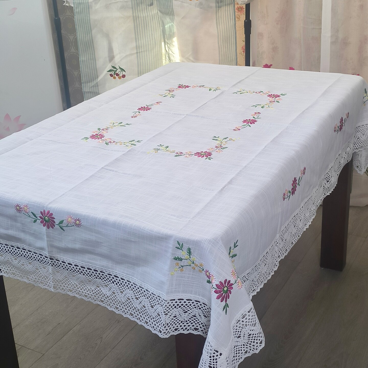 白色竹节布刺绣桌布茶几布布艺盖巾80x80盖钢琴150正方形120x160