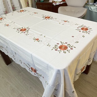 出口刺绣大桌布170x270竹节布绣花高档精品布艺 送礼佳品清新 包邮