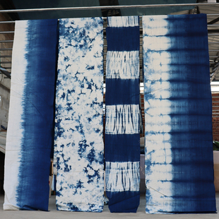 云南大理传统靛蓝染扎染手织老土布暖帘床旗装饰纯棉茶席布料diy