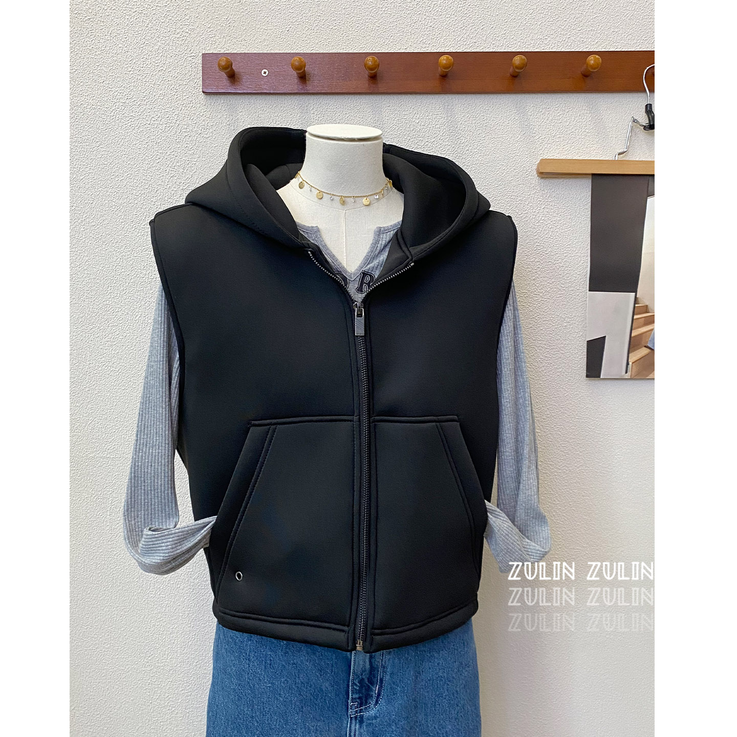 欧洲单 FB SISTER 太空棉连帽马甲 夹棉卫衣宽松短款防风