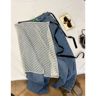 法式波点网纱半身裙女夏 2026 新款高腰显瘦 a字裙百搭中长款纱裙