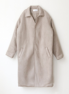 HK设计师加厚秋冬外套长款棉服风衣麂皮面料棉被A20102