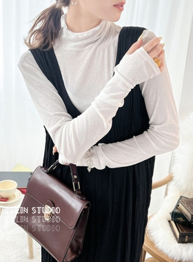 祖琳家◆日单GRL长袖T恤竹节纱春夏内搭荷叶边高领防晒网纱上衣