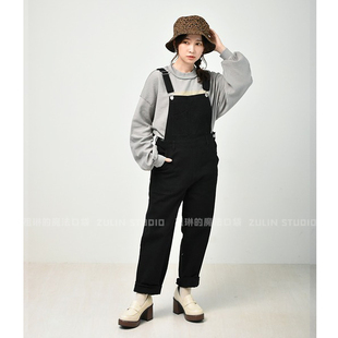 初秋直筒休闲牛仔裤 日单EMS女士背带裤 A20203 魔法口袋 祖琳