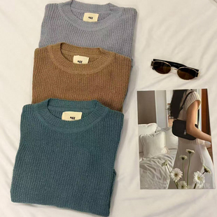 韩版 针织衫 软乎乎 松弛感宽松短款 棒针上衣 毛衣 鸡蛋家