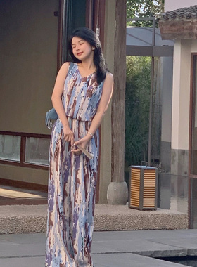 薄若无物 大气水墨背心套装 陌陌家V领彩色水墨印花背心F10102