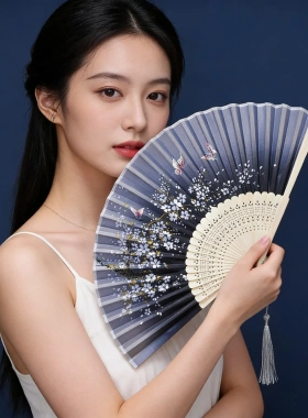 古风折扇中国风舞蹈跳舞扇子儿童夏季汉服女旗袍水墨画折叠小扇