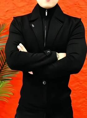 2026春秋季男士高端欧版时尚轻奢假两件帅气西装领青少年卫衣男