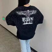 休闲宽松时尚 boy秋冬新品 烫钻老鹰男女同款 百搭侣全棉针织卫衣