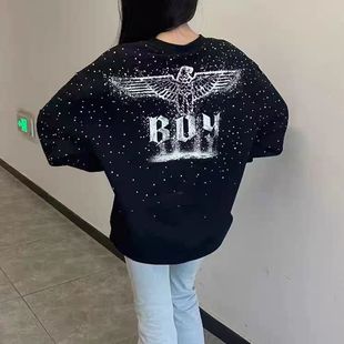 百搭侣全棉针织卫衣 休闲宽松时尚 boy秋冬新品 烫钻老鹰男女同款