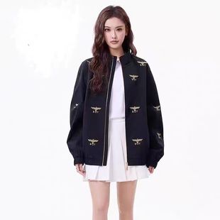 百搭情侣厕绣满印夹克 休闲宽松时尚 boy秋冬新品 金丝老膺男女同款