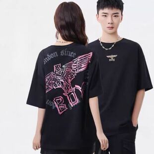 男女同款 潮牌boy夏季 薪款 老鹰烫金翅膀短袖 情侣休闲宽松T恤衫