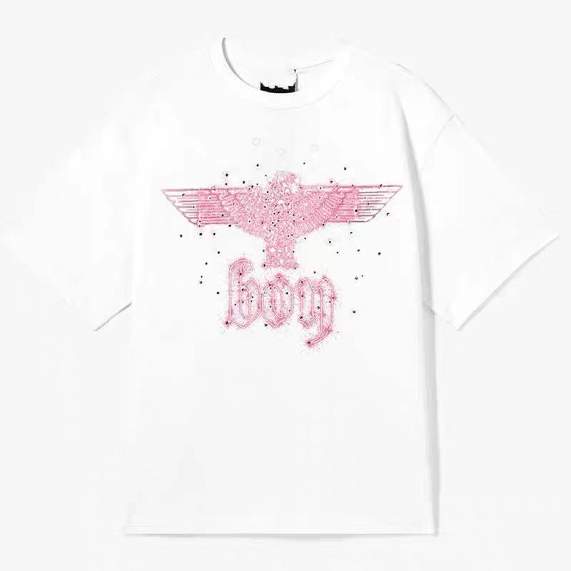 夏季款BOY烫钻老鹰宽松短袖印花字母时尚短袖男女同款休闲潮牌T恤
