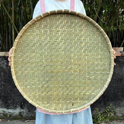 广西农家簸箕干货晾晒传统圆形竹筛子手工艺头层竹青装饰鱼生托盘