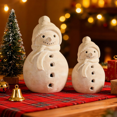 复古色树脂雪人跨境Terracotta Snowman圣诞节装饰摆台圣诞雪人