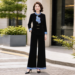 优雅中老年女士套装秋季新款大码两件套时尚休闲阔腿裤搭配显瘦上