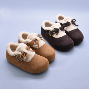 好货冬季保暖牛皮蝴蝶结厚底勃肯鞋内增高休闲经典包头冬季棉鞋潮