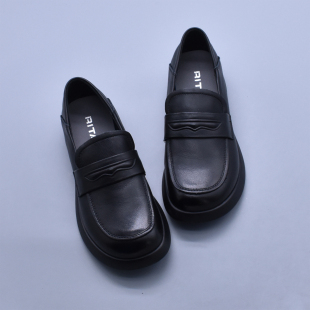 显瘦百搭英伦风真皮女鞋 JK鞋 潮 圆头牛皮乐福一脚蹬厚底小皮鞋 春季