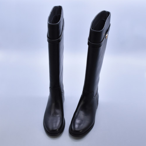 韩版显腿直骑士靴高筒粗跟长靴圆头女靴粗跟软底秋季牛皮单靴包邮