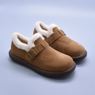 百搭冬季新款百搭厚底加绒毛毛鞋女鞋复古休闲勃肯鞋软底加绒棉鞋