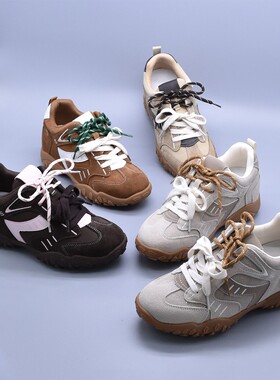 微瑕可可豆复古德训鞋阿甘鞋女2025春新内增高厚底拼接休闲运动鞋