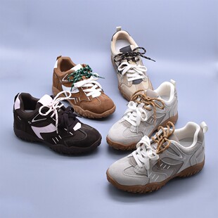 微瑕可可豆复古德训鞋阿甘鞋女2025春新内增高厚底拼接休闲运动鞋
